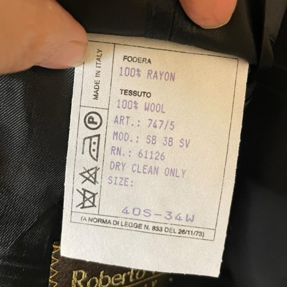 Roberto Villini Italy Charcoal Wool Suit 40S 34x29 Pleated Super 100 Men Classic - Picture 14 of 14